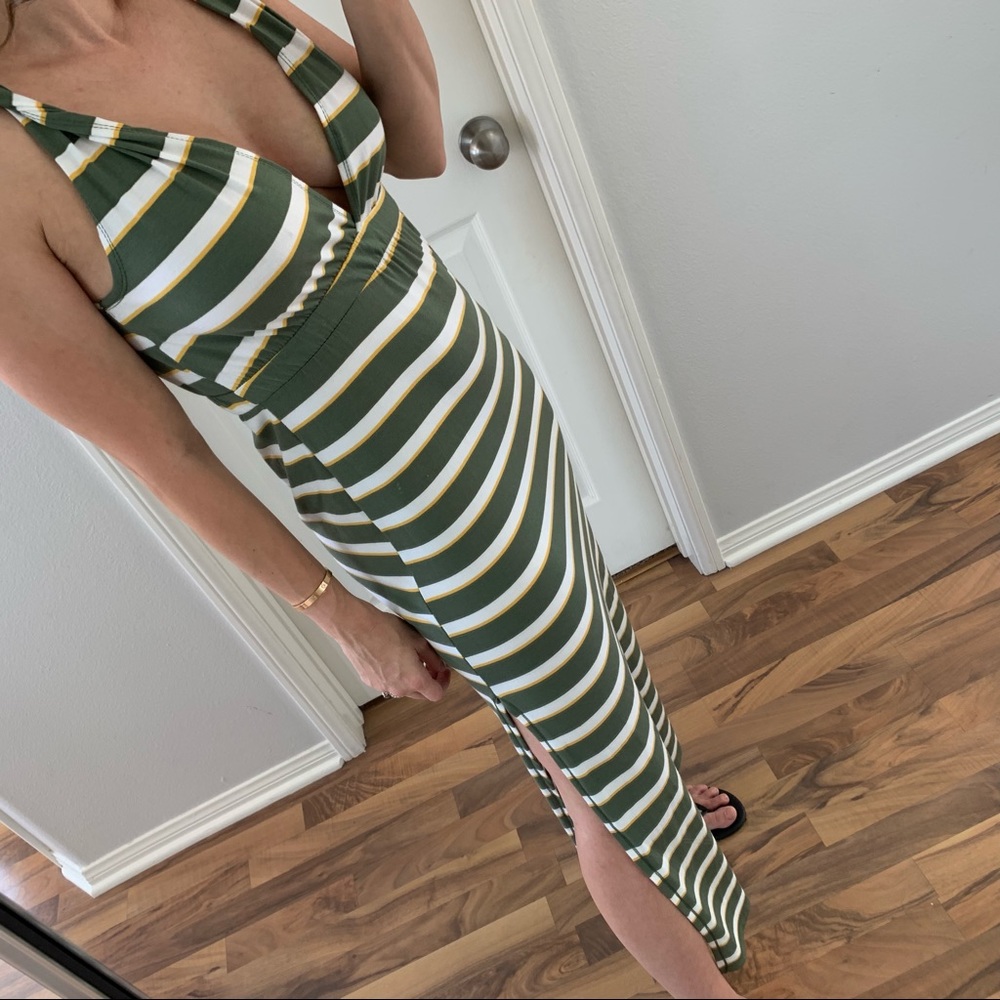 SOLD 🚫 Greece Green, Yellow, White Striped Maxi - Picture 2 of 7